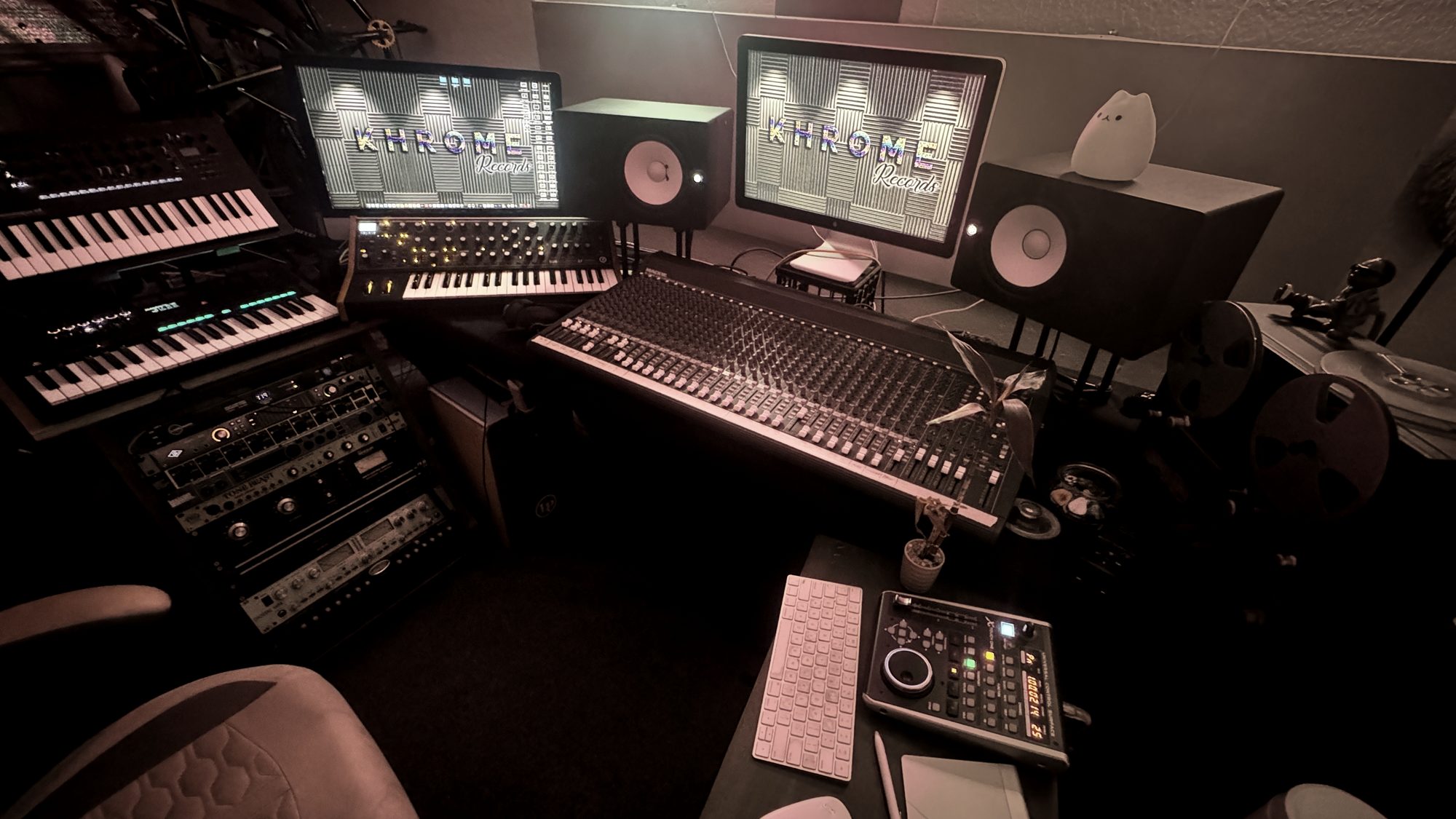 Khrome Records control room: console, tape machine and monitors